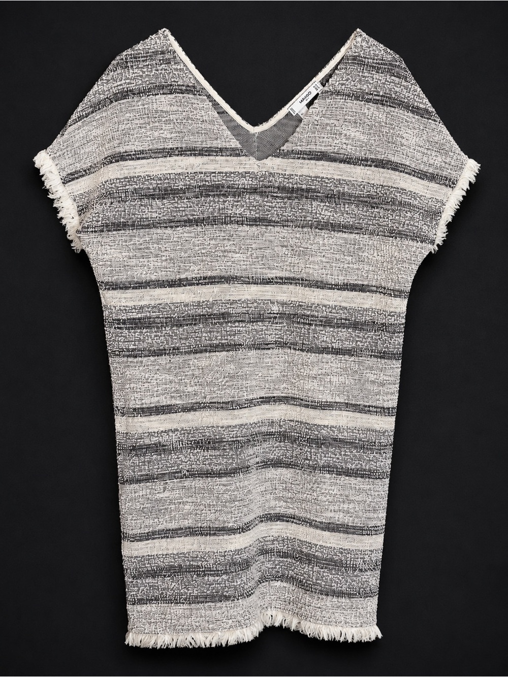 Mango Striped Textured Fringe Knit Mini Dress - Size M